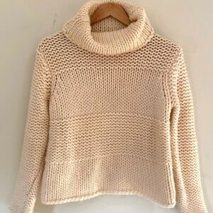 Kate Hill wool blend ivory cream chunky turtleneck Sz L